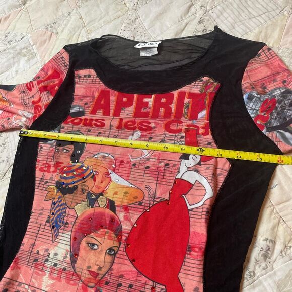 clio rare y2k half solid half mesh top with pink graphic - Picture 2 of 8